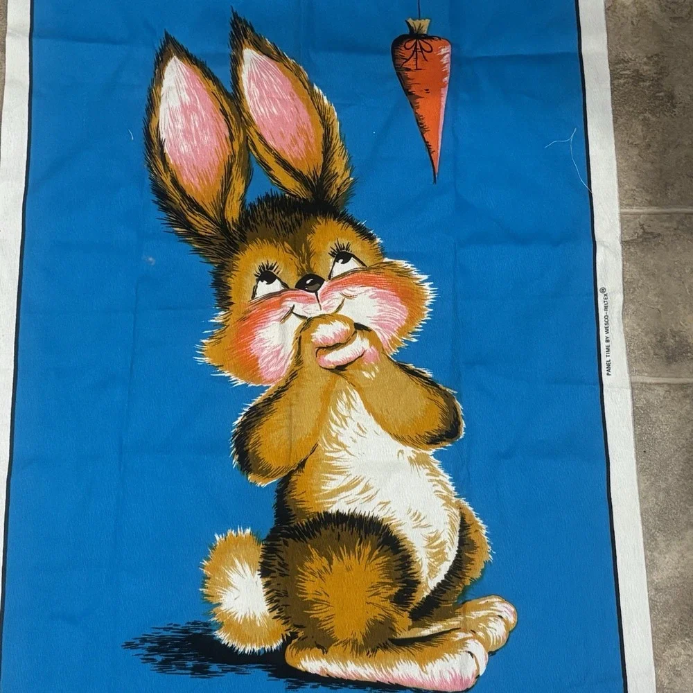 Vintage Panel Time‎ Bunny Rabbit Carrot  Fabric Panel Wesco Reltex 28